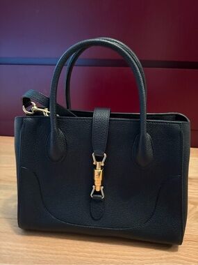 Gucci Jackie Black Pebble Leather Tote with Gold Hardware